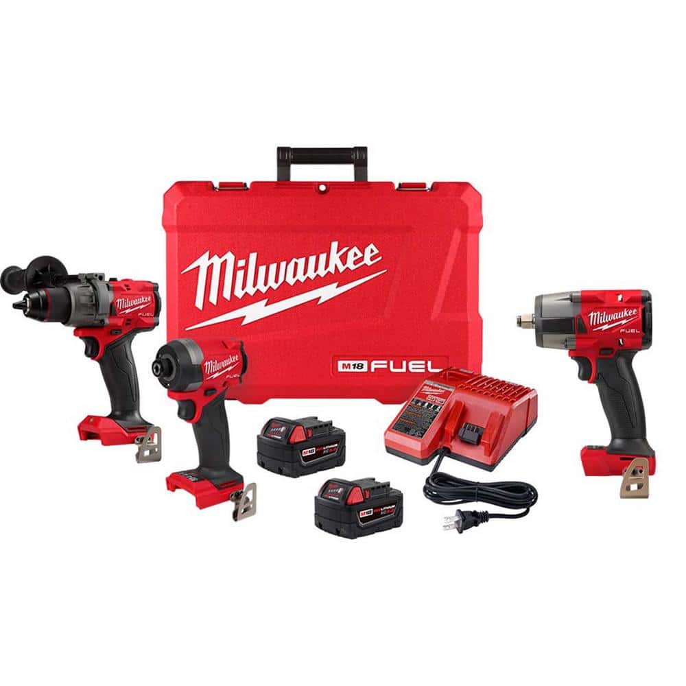 Milwaukee M18 FUEL 18-V Lithium-Ion Brushless Cordless Hammer Drill/Impact Driver Combo Kit (2-Tool) with 1/2 in. Impact Wrench
