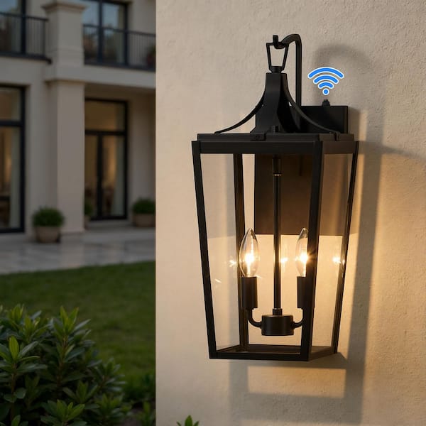 KAWOTI 20.1 in. 2-Light Black Dusk to Dawn Outdoor Wall Lantern