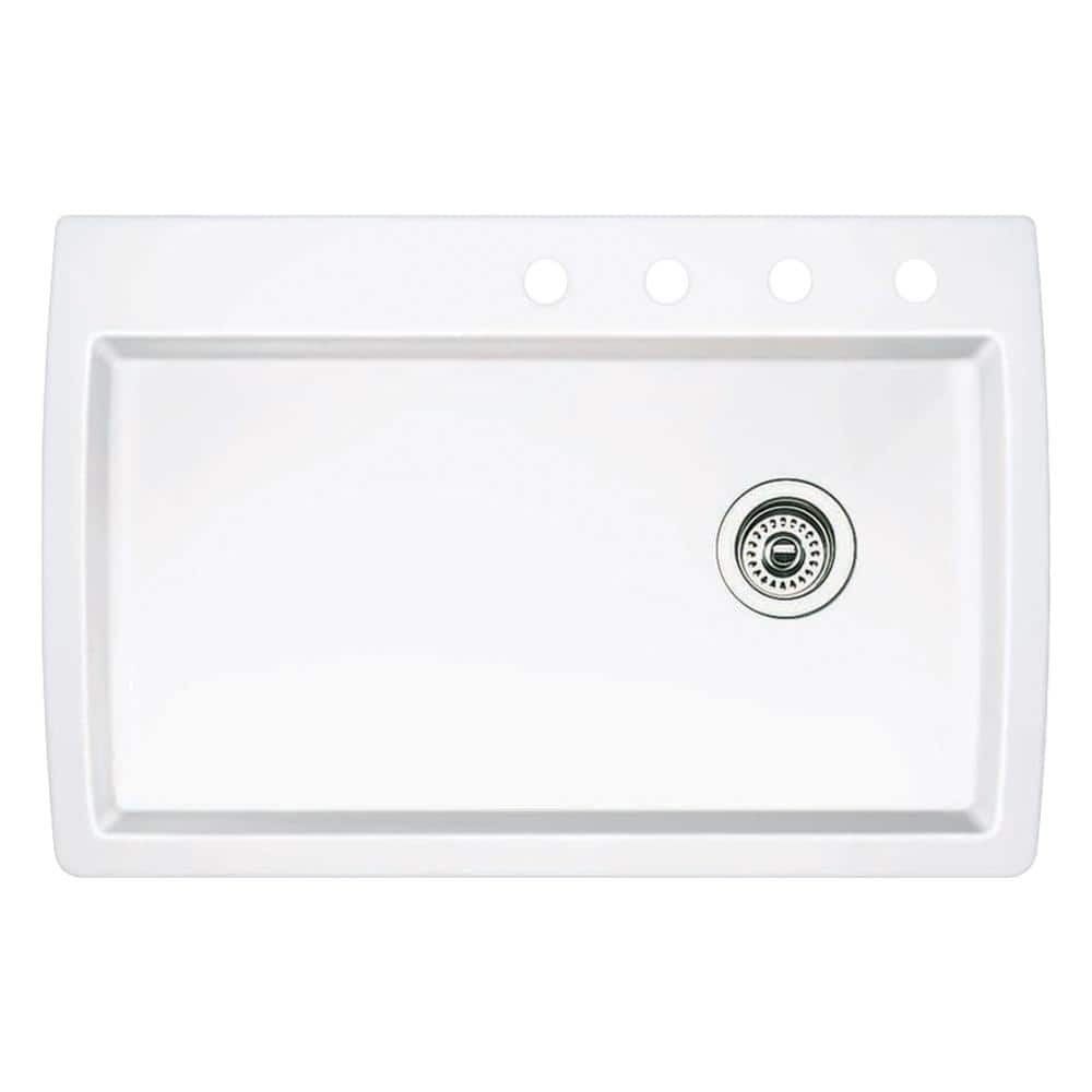 Diamond Dual-Mount Granite 33.5 in. 4-Hole Single Bowl Kitchen Sink in Whit