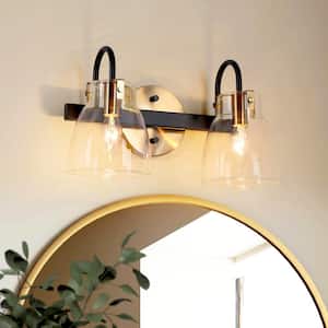 Modern Bathroom Vanity Light, 2-Light Gold and Black Wall Sconce with Clear Glass Shades