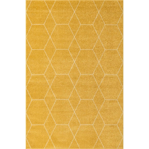 StyleWell Trellis Frieze Yellow/Ivory 6 ft. x 9 ft. Geometric Area Rug