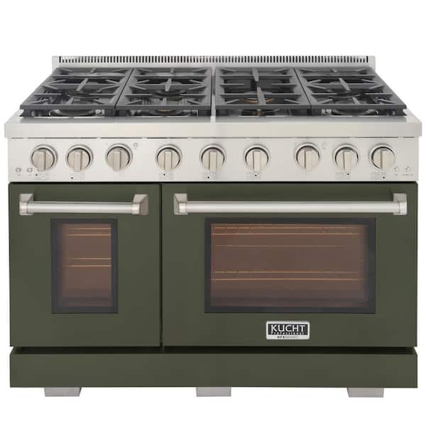 Kucht 48 in. 6.7 cu. ft. 7- Burners Propane Gas Range 2 Ovens 1 Convection in Olive Green with True Simmer Burners