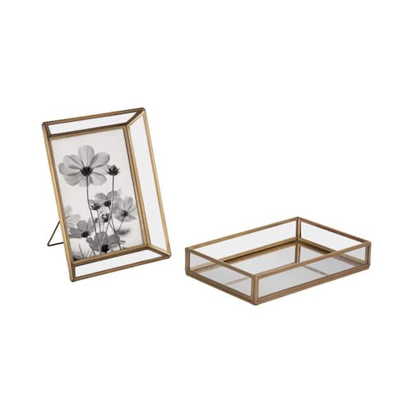 Nevala Gold Rectangle Metal 2 Piece Decorative Table Accessories