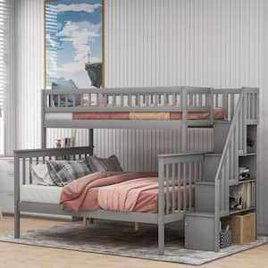 Gray Twin over Full Adjustable Stairway Bunk Bed with Storage
