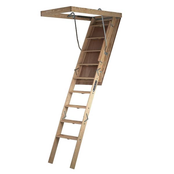 Louisville Ladder Big Boy Series 7 ft. - 8 ft. 9 in., 30 in. x 60 in. Wood Attic Ladder with 350 lbs. Maximum Load Capacity