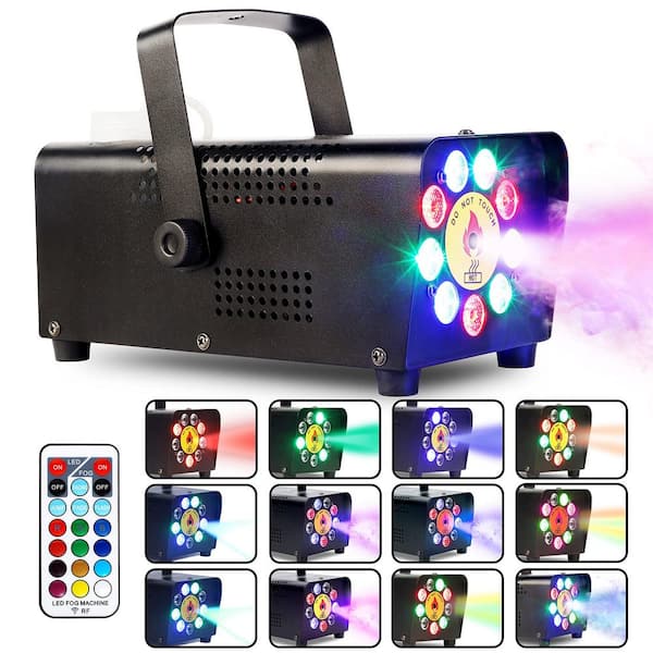 500-Watt Fog Machine w/ 9 LED Lights & Wireless Remote Control, 600ml Capacity for Stage Party Effect, Halloween