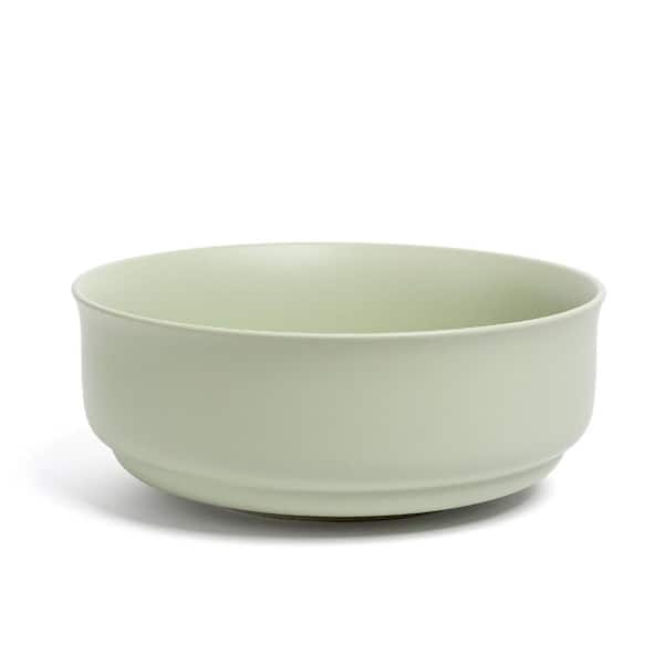 Rimmed 10 in. 102.4 fl. oz. Semi-Matte Sage Green Hand-Finished Stoneware Serving Bowl