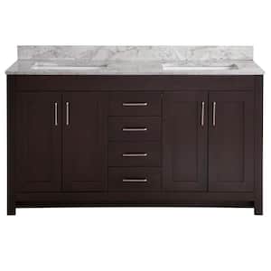 Westcourt 61 in. W x 22 in. D Bath Vanity in Chocolate with Stone Effect Vanity Top in Winter Mist with White Sink
