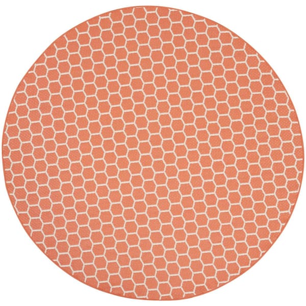 Nourison Reversible Indoor Outdoor Coral 8 ft. x 8 ft. Honeycomb Contemporary Round Area Rug