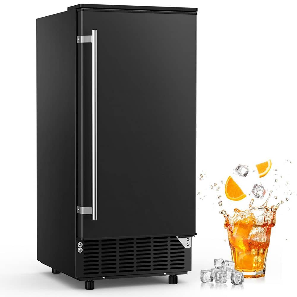 15 in. 80 lb. /24H Freestanding/Built-in Ice Maker 25 lb. Storage, 3-Thick Ice Cube Sizes in Stainless Steel Black