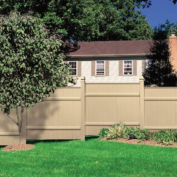 Veranda 5 in. x 5 in. x 8 ft. Tan Wicker Vinyl Fence Post
