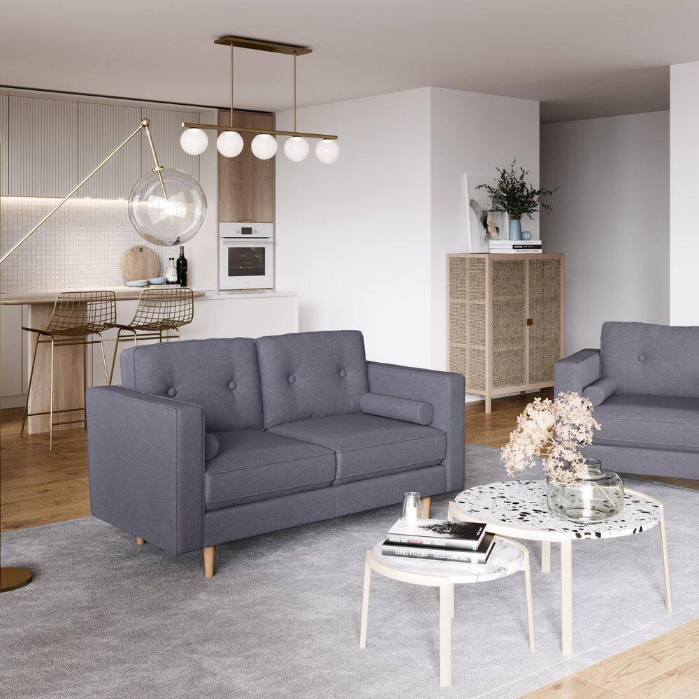 Mulberry 52'' Gray Microfiber Tufted Loveseat with Wood Legs