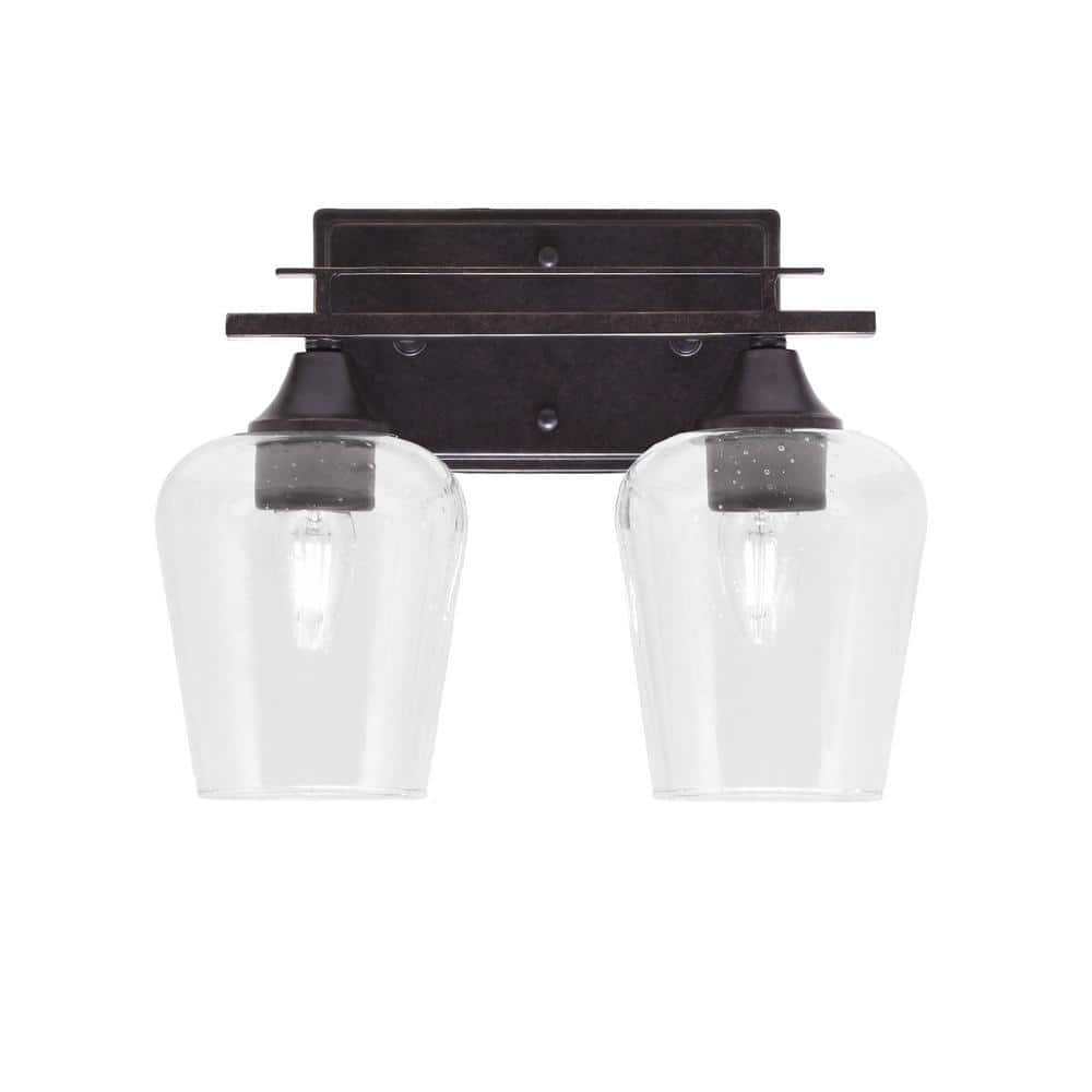 Ontario 12.5 in. 2-Light Vanity Light Dark Granite Clear Bubble Glass Shade