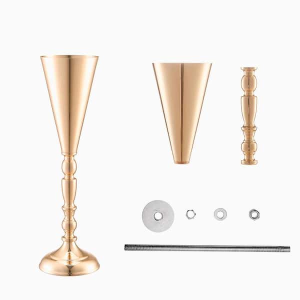 10-Pieces 43 cm/16.9 in. Tall Wedding Flower Vase,Steel Wedding Trumpet Centerpiece,Gold Floral Stand Display Rack Round