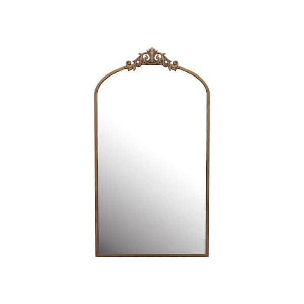 PRIMROSE CARNATION LLC Vintage Ornate Antique Bronze 24 in W x 43 in. H Arch Metal Wall Floor Dressing Mirror, for Entryway Living Room Bedroom