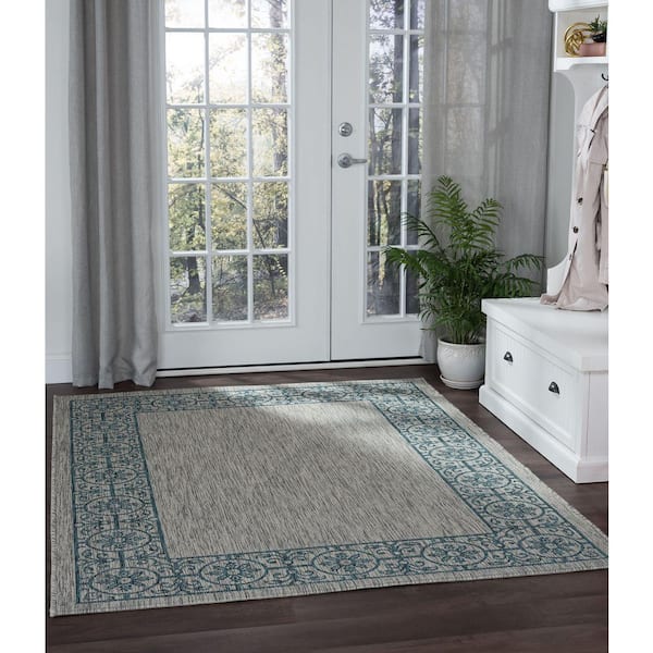 Veranda Border Teal 8 ft. x 10 ft. Indoor/Outdoor Area Rug