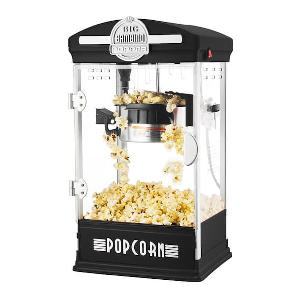 GREAT NORTHERN 4 oz. Black Big Bambino Popcorn Machine with 12 Pack of All-In-One Popcorn Kernel Packets, Scoop, and Bags - 1.5 Gal.