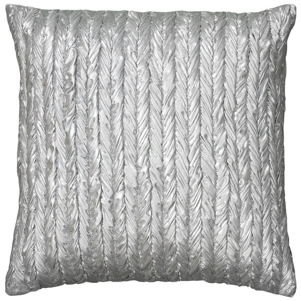 Unbranded Silver Striped Braided Poly Filled 18 in. X 18 in. Decorative Throw Pillow