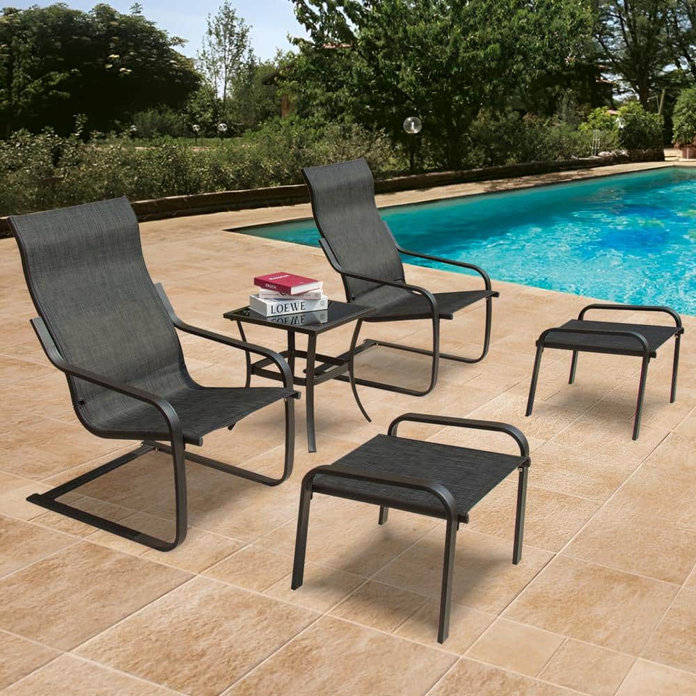 5-Piece Metal Outdoor Patio Dark Gray Bistro Set