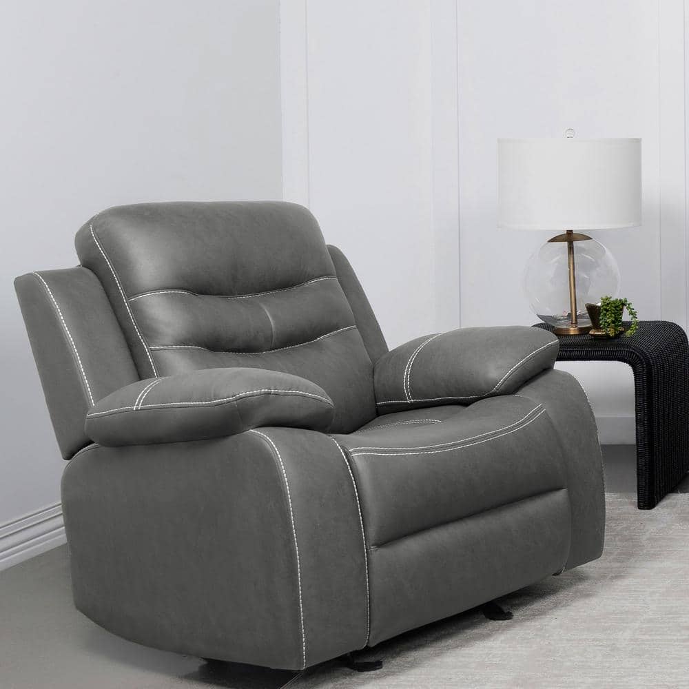 Gray Leather Glider Recliner with Manufactured Wood Frame