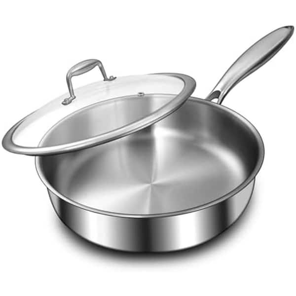 5 qt Stainless Steel Nonstick Saute Pan with Lid, PFOA PTFE Free, Induction, Oven, Dishwasher Safe, Detachable Handle