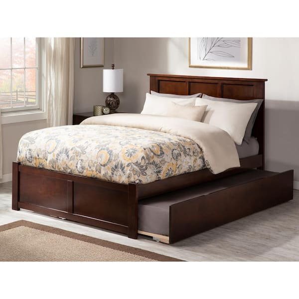 AFI Madison Walnut Full Platform Bed with Flat Panel Foot Board and Full Urban Trundle Bed