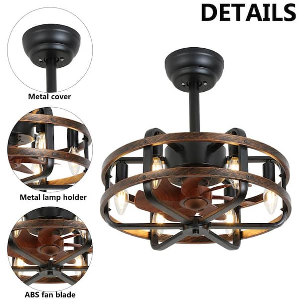 OUKANING 19.68 in. Indoor Black Retro Industrial Caged 6