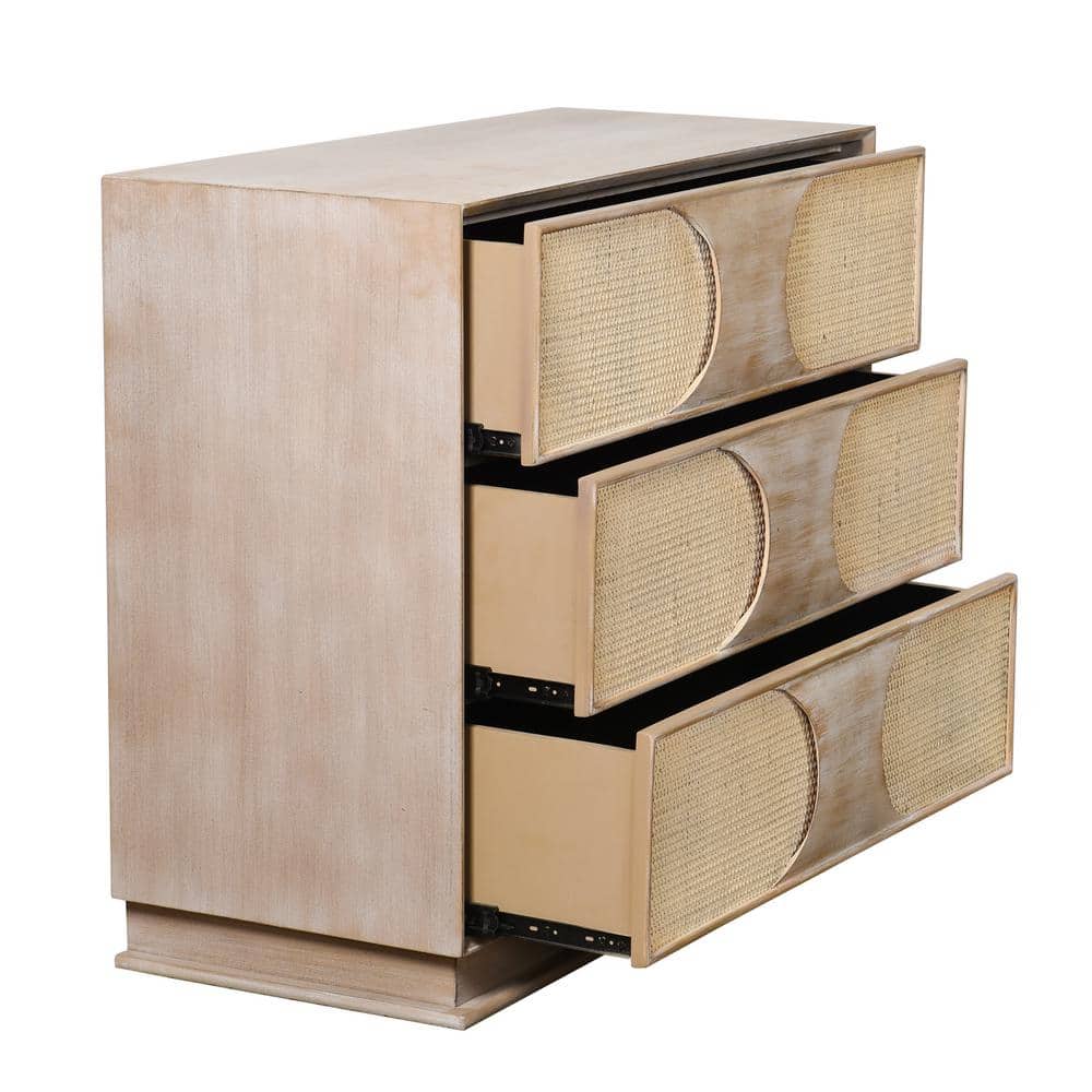 Mid-Century Light Bisque Chest with Woven Cane Drawers