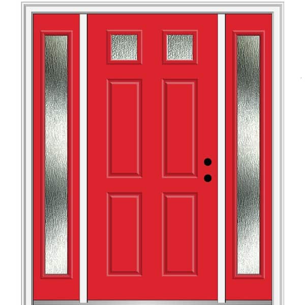 MMI Door 60 in. x 80 in. Left-Hand Inswing Rain Glass Red Saffron Fiberglass Prehung Front Door on 6-9/16 in. Frame