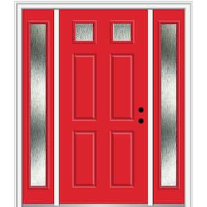 64 in. x 80 in. Left-Hand Inswing Rain Glass Red Saffron Fiberglass Prehung Front Door on 4-9/16 in. Frame