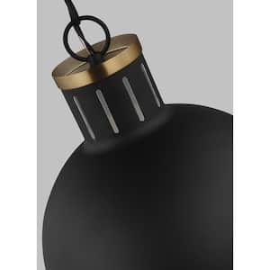 Hanks 1-Light Midnight Black Medium Globe Pendant Light with Smooth White Glass Shade