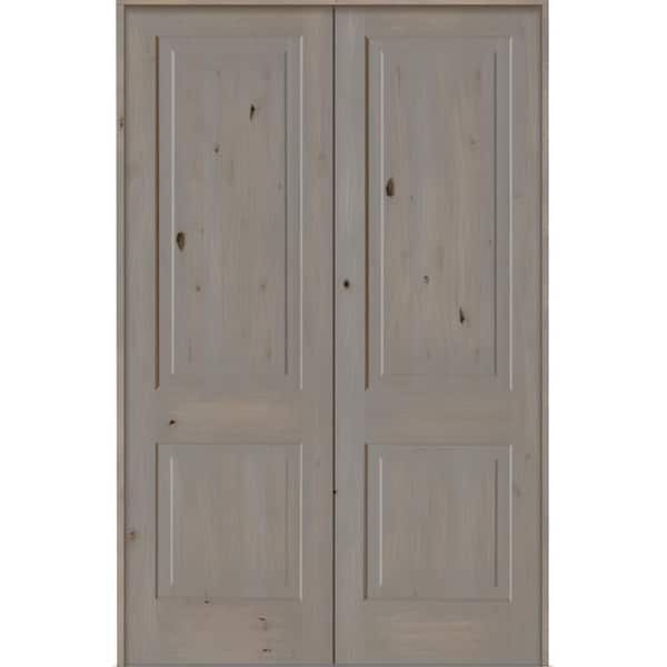 Krosswood Doors 64 in. x 96 in. Rustic Knotty Alder 2-Panel Universal/Reversible Grey Stain Wood Double Prehung Interior Door