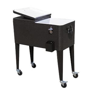 80 Quart Stainless Steel Outdoor Patio Rolling Cooler Cart with 4 Wheels and a Drain with Plug - Dark Brown