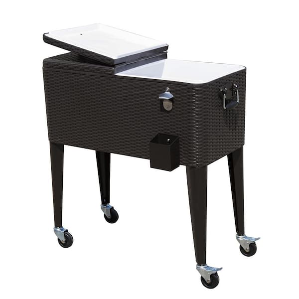 Outsunny 80 Quart Stainless Steel Outdoor Patio Rolling Cooler Cart with 4 Wheels and a Drain with Plug - Dark Brown