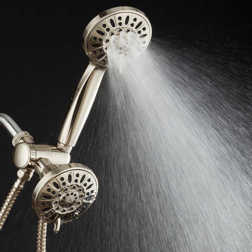 Brushed Nickel Dual Shower Head with 48 Settings