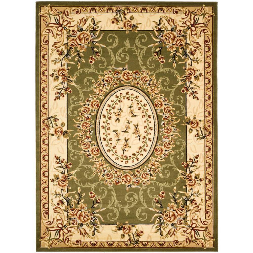Ivory and Sage Floral Synthetic 9' x 12' Area Rug