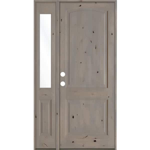 Krosswood Doors 44 in. x 96 in. Knotty Alder Right-Hand/Inswing Clear Glass Grey Stain Wood Prehung Front Door with Left Sidelite