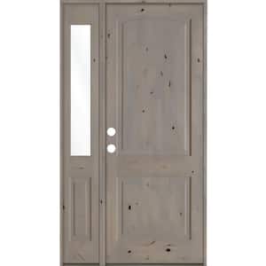 50 in. x 96 in. Knotty Alder 2 Panel Right-Hand/Inswing Clear Glass Grey Stain Wood Prehung Front Door with Sidelite