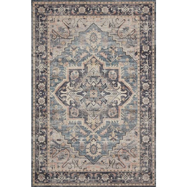 LOLOI II Hathaway Navy/Multi 2 ft. 3 in. x 3 ft. 9 in. Traditional Distressed Printed Area Rug
