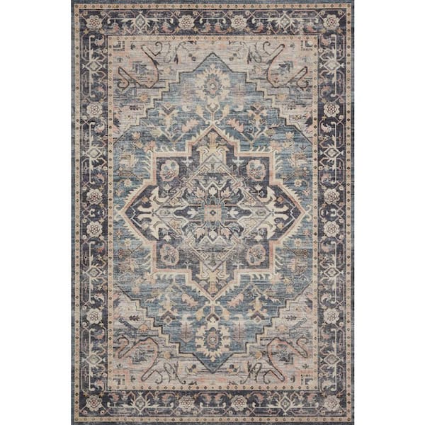 LOLOI II Hathaway Navy/Multi 3 ft. 6 in. x 5 ft. 6 in. Traditional Distressed Printed Area Rug