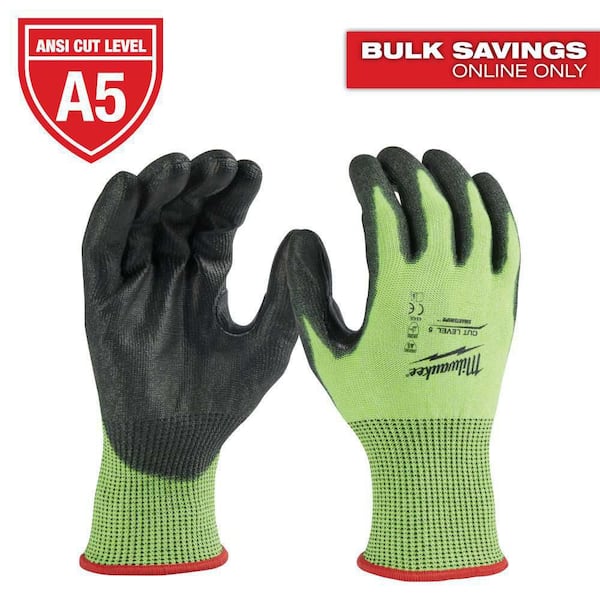 Milwaukee Medium High Visibility Level 5 Cut Resistant Polyurethane Dipped Work Gloves