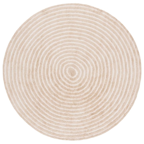 SAFAVIEH Easy Care Beige/Ivory 6 ft. x 6 ft. Machine Washable High-Low Swirl Solid Round Area Rug