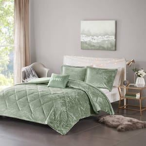 Isabel 4-Piece Green Microfiber Full/Queen Duvet Cover Set