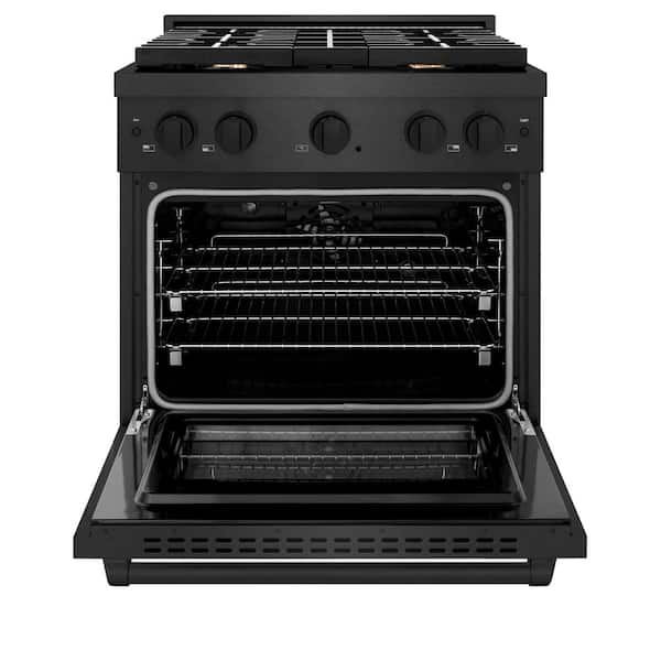 30 in. 4.2 cu. ft. Paramount Dual Fuel Range with Gas Cooktop in Black Satin Stainless Steel with 4 Brass Burners