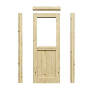 30 in. x 80 in. Solid Pine Universal 1-Lite Clear Glass Unfinished Dutch Wood Prehung Front Door +Quick Assemble Jamb