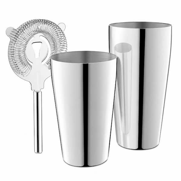 3-Piece Stainless Steel Cocktail Shaker Set, 18 oz and 28 oz Boston Shaker Tins with Hawthorne Strainer