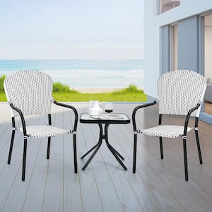 Patio Rattan Dining Chairs Stackable Armrest No Assembly (Set of 4)