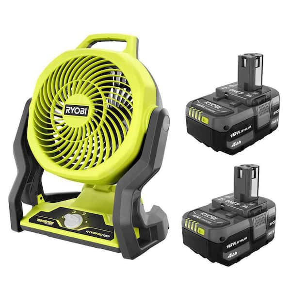 ONE+ 18V Lithium-Ion 4.0 Ah Battery (2-Pack) with FREE 18V ONE+ Cordless Hybrid WHISPER SERIES 7 1/2 in. Fan