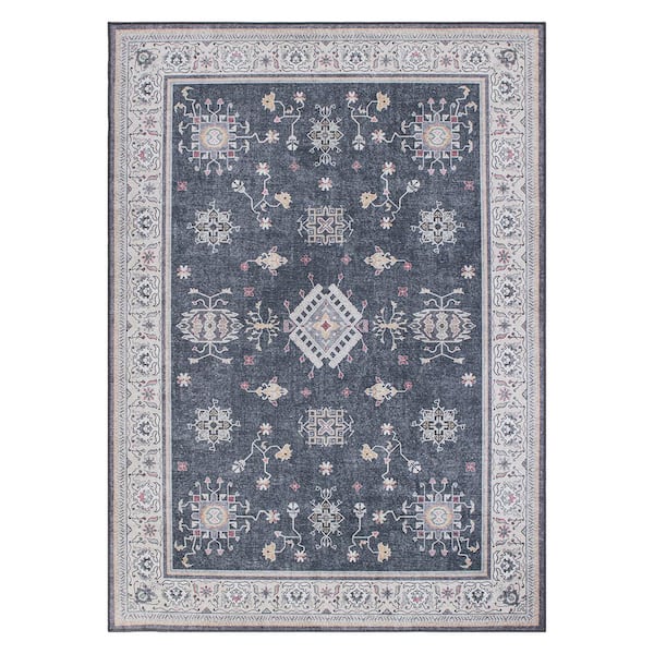 World Rug Gallery Gray 10 ft. x 14 ft. Dark Transitional Bordered Machine Washable Area Rug