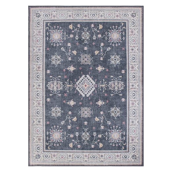World Rug Gallery Dark Gray 8 ft. 4 in. x 11 ft. 6 in. Transitional Bordered Machine WashableArea Rug